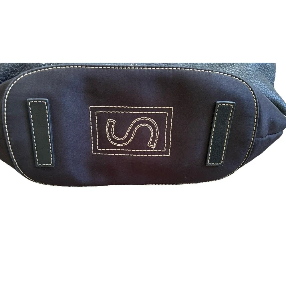 The Sak Black Pebbled Leather Shoulder Bag Buckles Silver Hardware Stitching